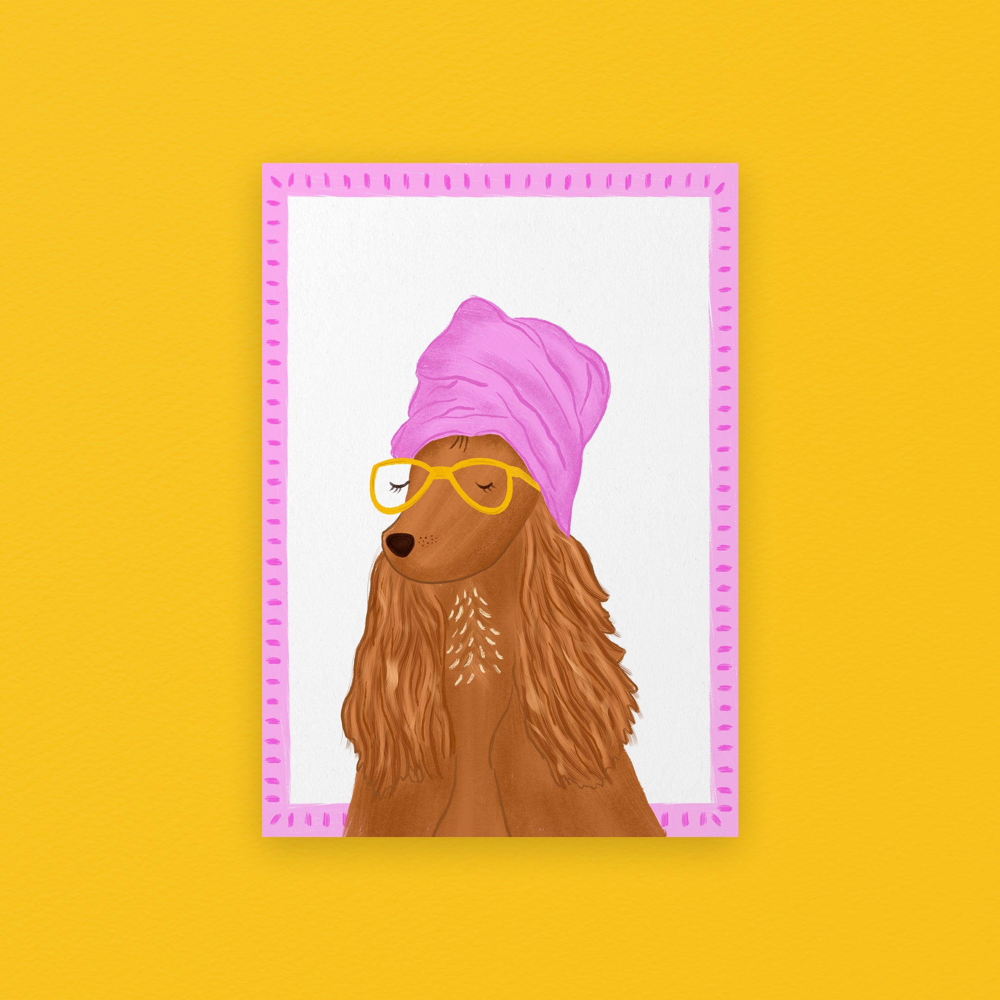 The mundane Brighton gift shop - Dog Wearing Bath Hat Art Print  & greeting card -  dog collection - Gift for dog lovers  - gift for him - gift for her 