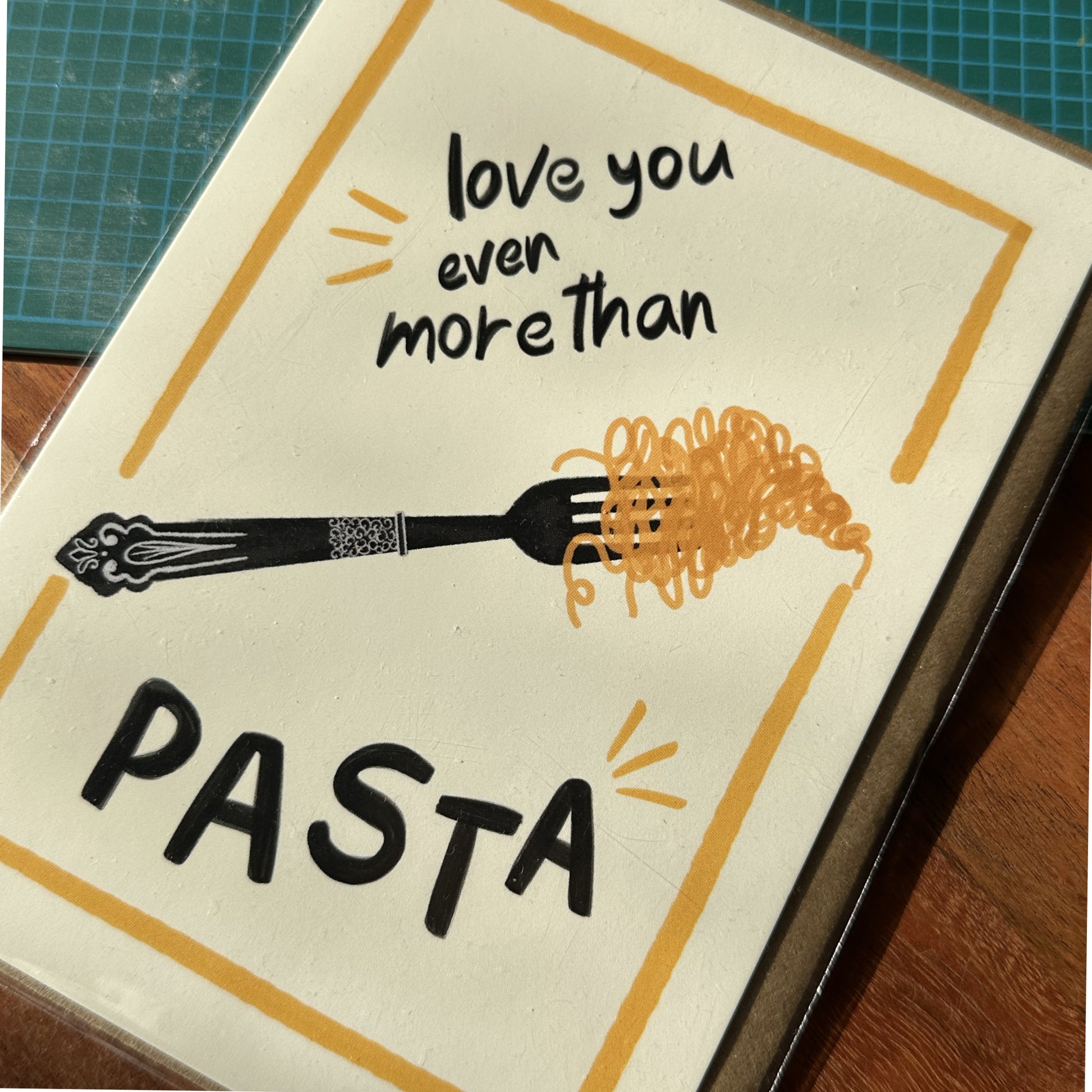 The mundane Brighton gift shop - Love you more than pasta, fork, and spaghetti Greeting card  -  Gift for pasta lover