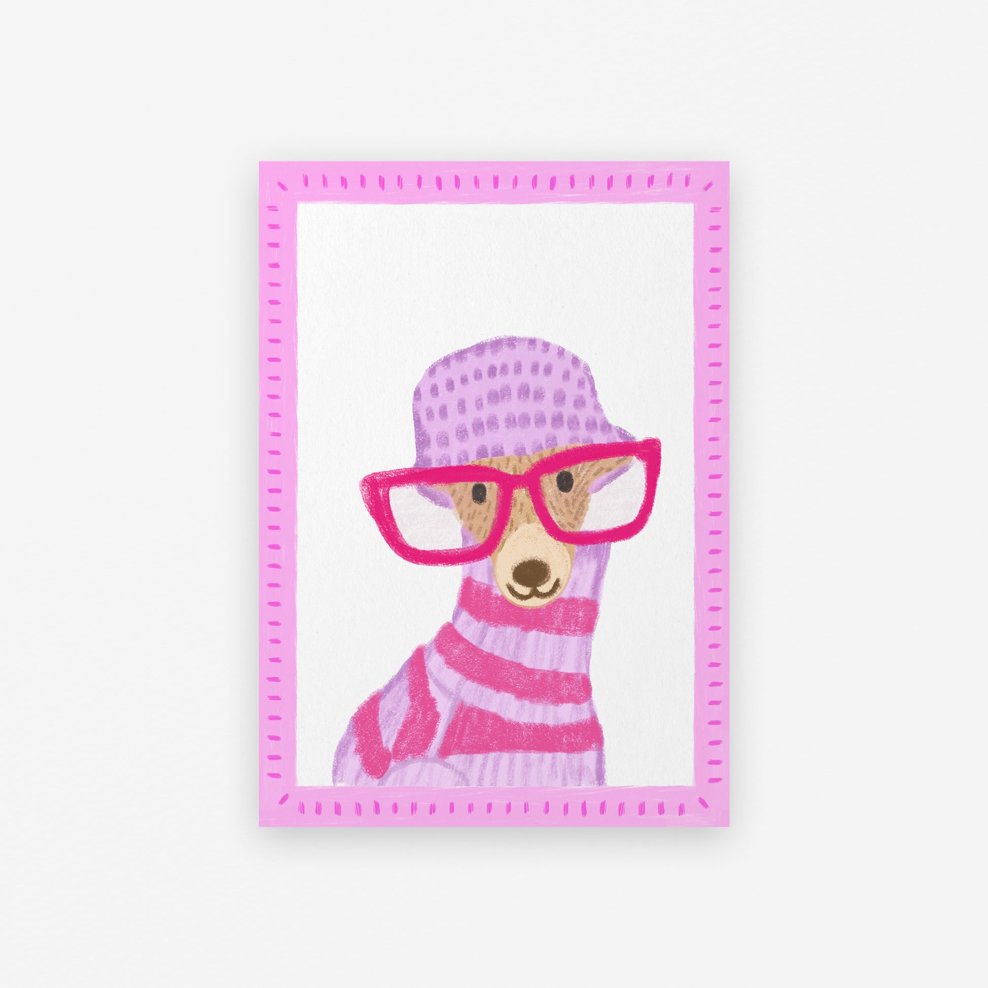 The mundane Brighton gift shop - Pink Oversized glasses  Dog Art Print  & greeting card - Dog collection - Gift for dog lovers - gift for birthday - gift for him - gift for her 
