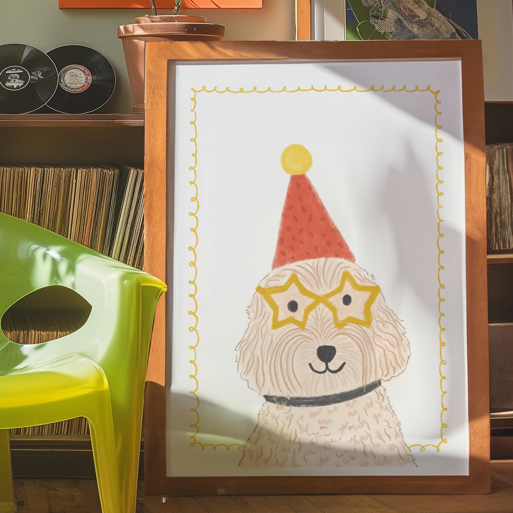 The mundane Brighton gift shop - Ready for the Party Dog Art Print- Dog collection - Gift for dog lovers - gift for birthday - gift for him - gift for her
