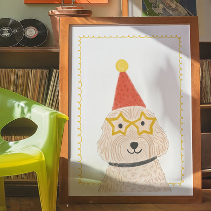 The mundane Brighton gift shop - Ready for the Party Dog Art Print- Dog collection - Gift for dog lovers - gift for birthday - gift for him - gift for her
