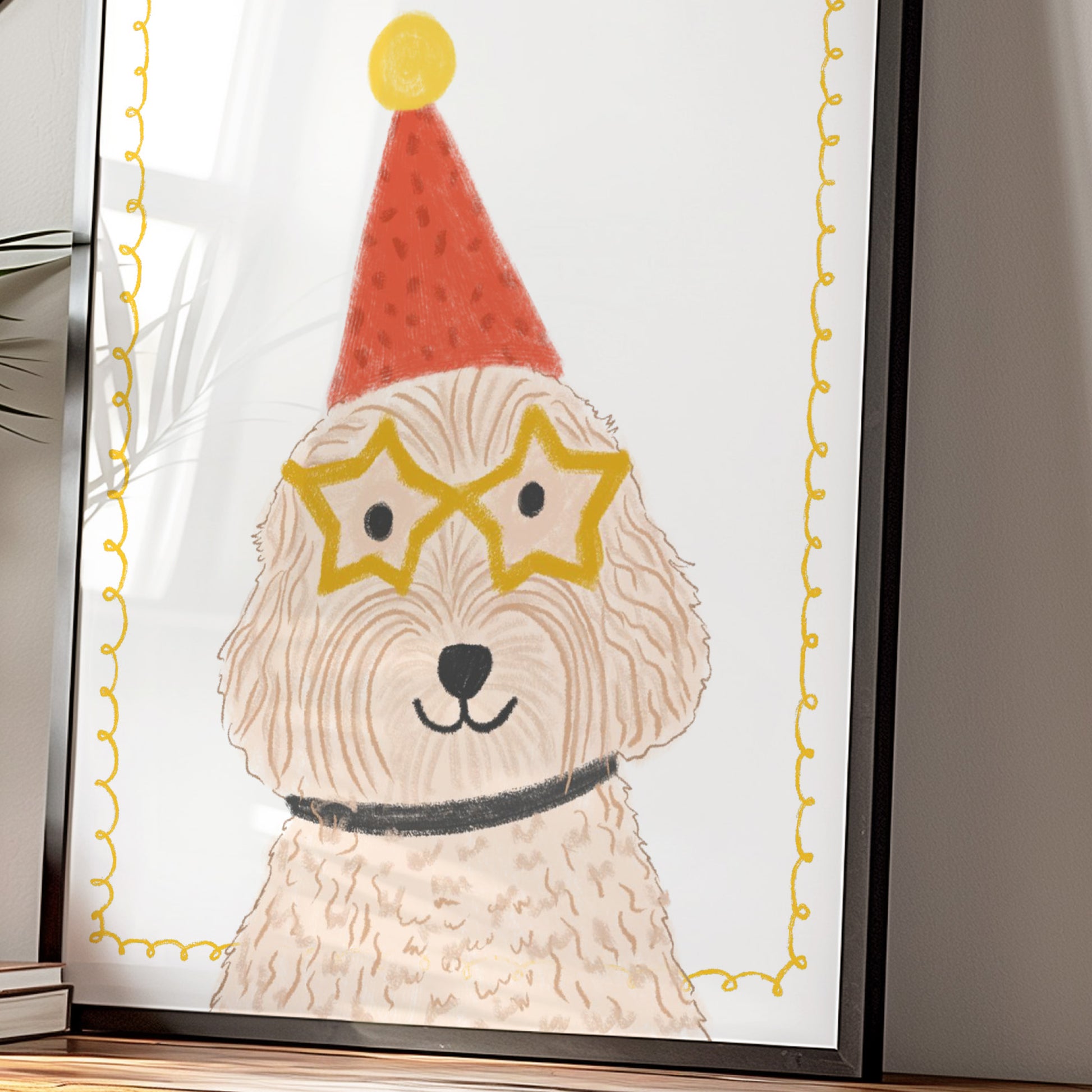 The mundane Brighton gift shop - Ready for the Party Dog Art Print & greeting Card - Dog collection - Gift for dog lovers - gift for birthday - gift for him - gift for her
