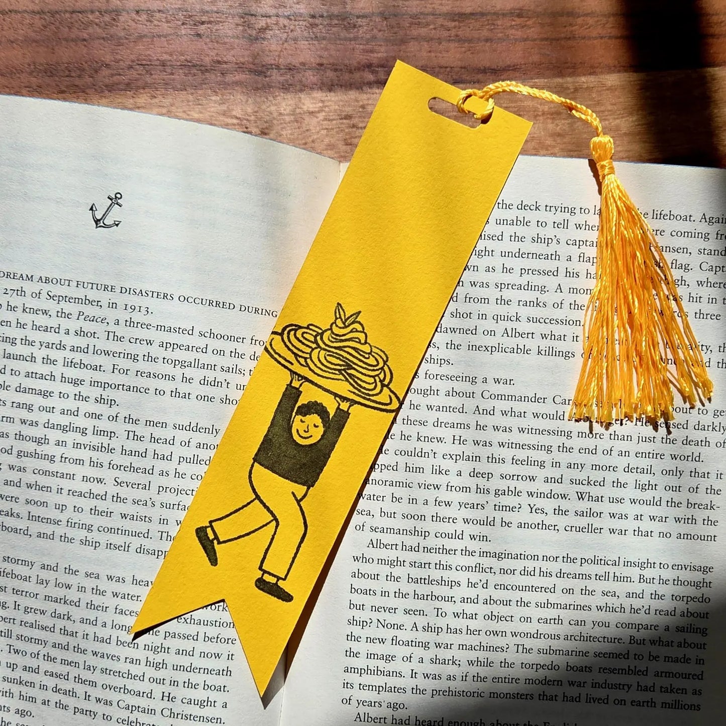 Pasta Lover Bookmark with yellow tassels, The Perfect Gift for Pasta, Foodies, Carb & Book Lovers Alike / Hand Made in Brighton