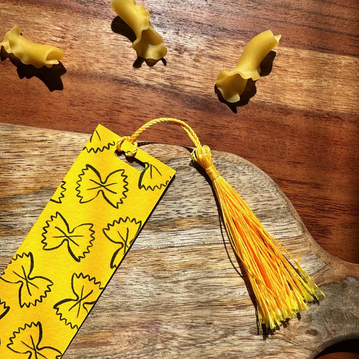 Pasta Lover Bookmark with yellow tassels, The Perfect Gift for Pasta, Foodies, Carb & Book Lovers Alike / Hand Made in Brighton