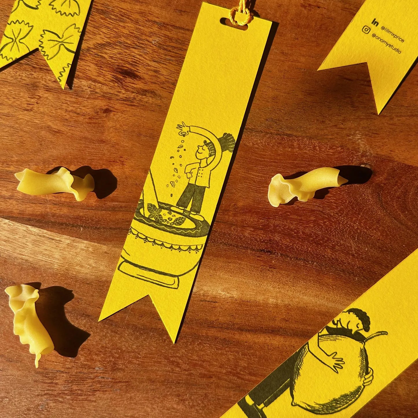 Pasta Lover Bookmark with yellow tassels, The Perfect Gift for Pasta, Foodies, Carb & Book Lovers Alike / Hand Made in Brighton