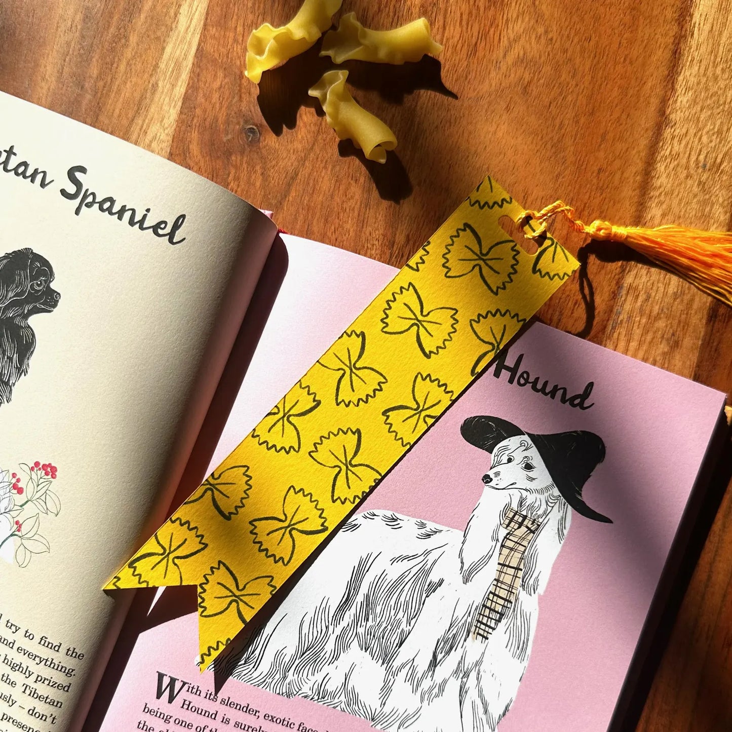 Pasta Lover Bookmark with yellow tassels, The Perfect Gift for Pasta, Foodies, Carb & Book Lovers Alike / Hand Made in Brighton