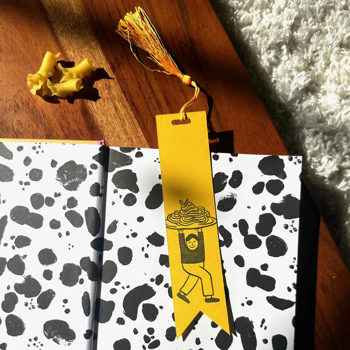 Pasta Lover Bookmark with yellow tassels, The Perfect Gift for Pasta, Foodies, Carb & Book Lovers Alike / Hand Made in Brighton