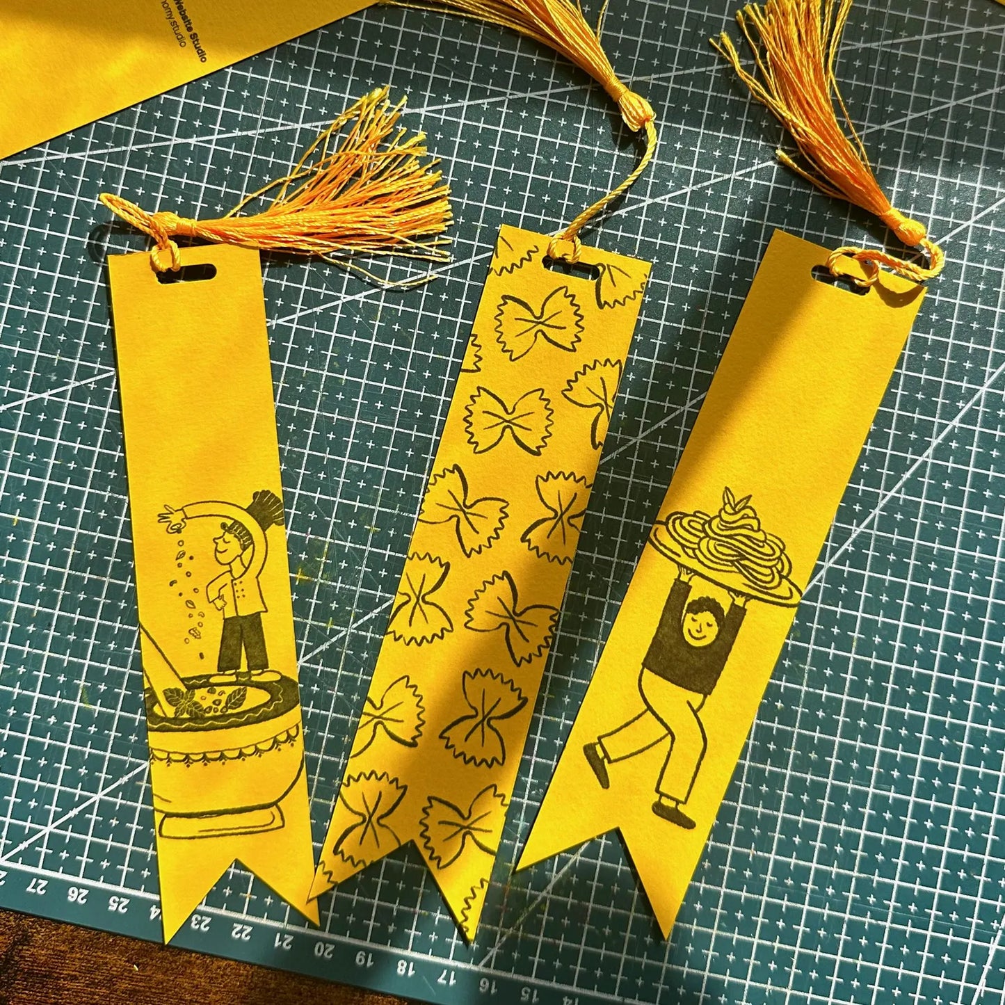 Pasta Lover Bookmark with yellow tassels, The Perfect Gift for Pasta, Foodies, Carb & Book Lovers Alike / Hand Made in Brighton