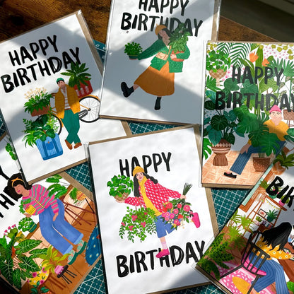 Plant Lady in Pink jacket Birthday Card