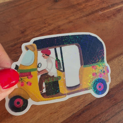 Tuck Tuck Driver Vinyl Rainbow Glitter Sticker