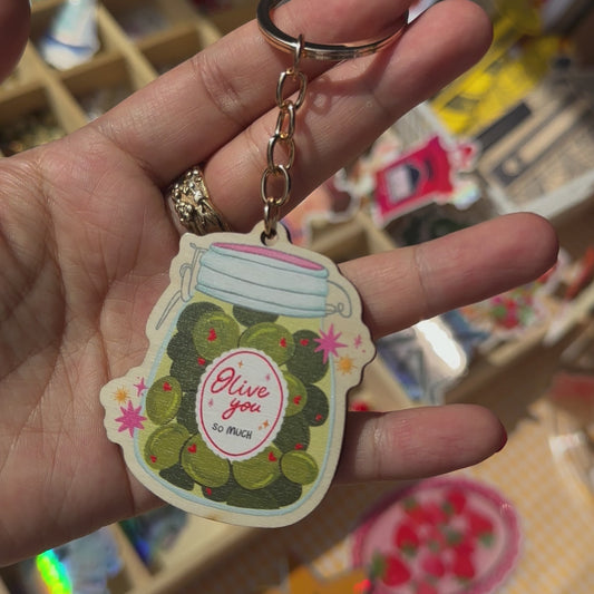 Olive You Wooden Keyring