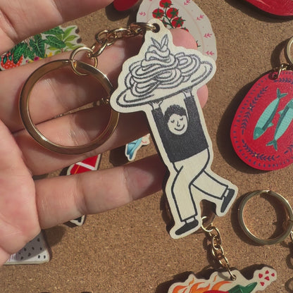 Pasta Lunges Wooden Keyring