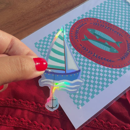 Sailing Boat Vinyl Holographic Sticker