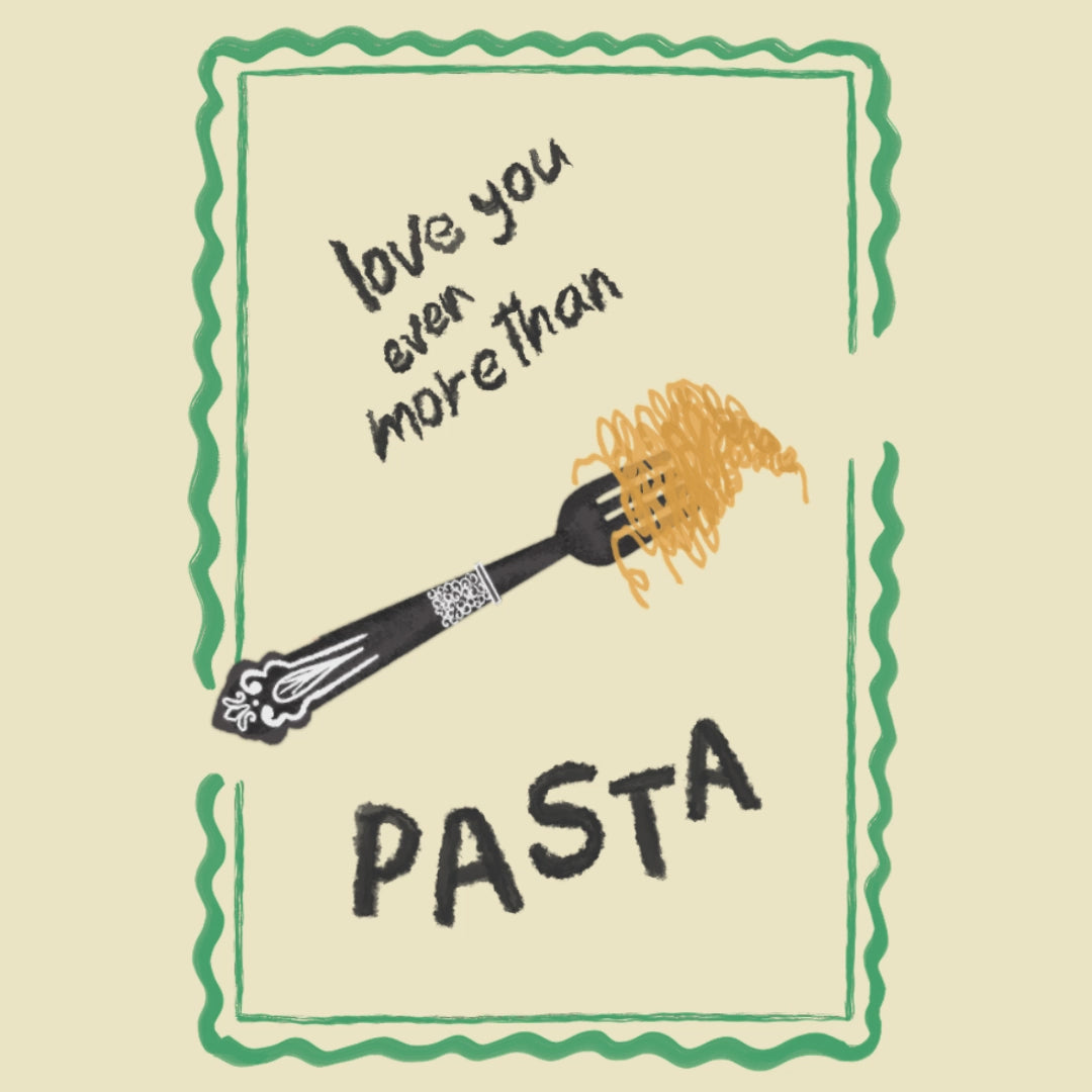 The mundane Brighton gift shop - Love you more than pasta, fork, and spaghetti Greeting card  -  Gift for pasta lover