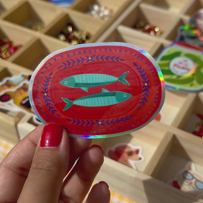 Red Fish Plate Vinyl Holographic Sticker