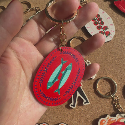 Fish Plate Wooden Keyring