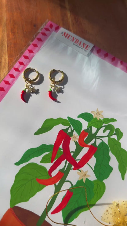 🔥 HOTTT Chilli 🌶️ & Sparkle ✨ Detachable Enamel Charm Hoop Earrings