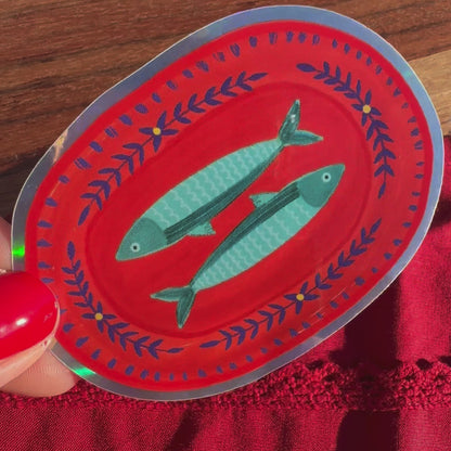 Red Fish Plate Vinyl Holographic Sticker
