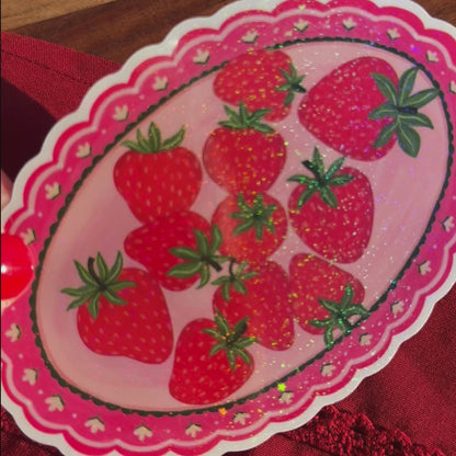 Strawberry Plate Vinyl Rainbow Glitter Sticker
