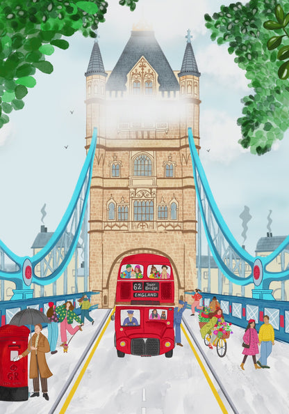 Tower Bridge Postcard - Illustrated London Souvenir