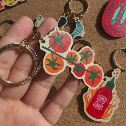 Hot Stuff Chilli Sauce Wooden Keyring