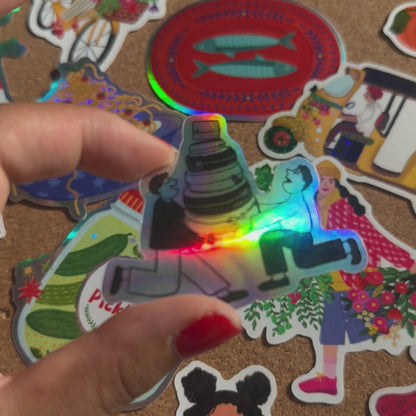 Balancing Cheese Vinyl Holographic Sticker