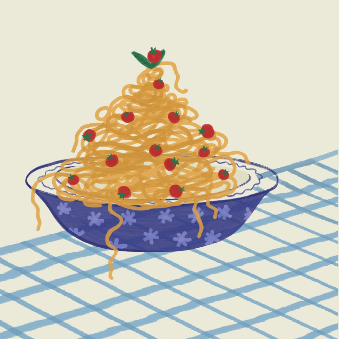 The mundane Brighton gift shop - Let's eat pasta, Tomato spaghetti illustration Greeting card  -  Gift for pasta lover - video