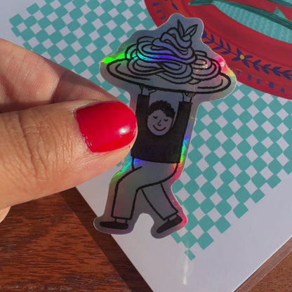 Pasta Lunges Vinyl Holographic Sticker